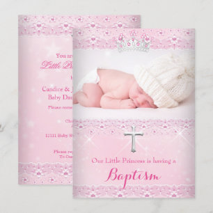 Roze Doop Baby Foto van Meisje Tiara Kaart