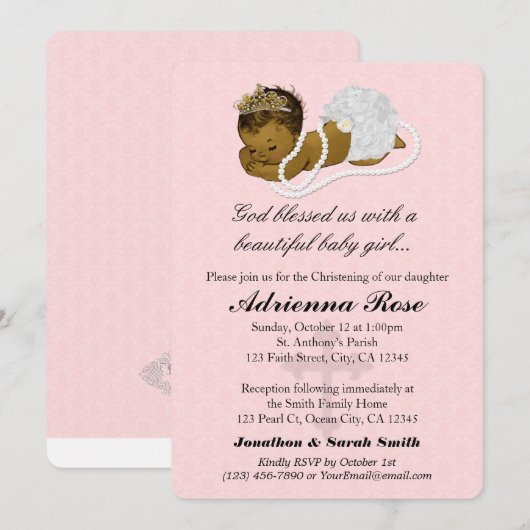 Roze doop- en doopuitnodigingen voor meisjes PINK  Kaart (Voorkant / Achterkant)