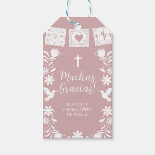 Roze doop favor tag cadeaulabel (Voorkant)