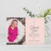 Roze Doop Foto Zilver Bedankt (Staand voorkant)