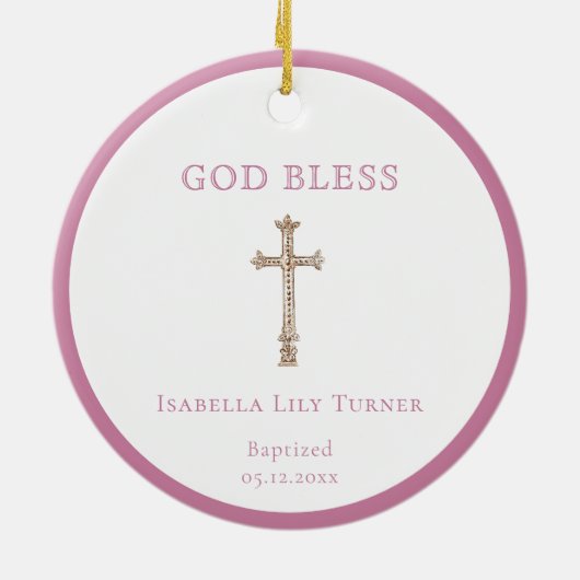 Roze | Doop Keepsake Keramisch Ornament (Achterkant)