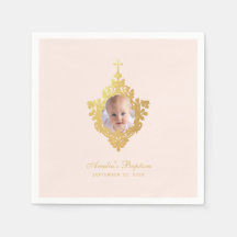 Roze Doop Meisje Foto Nep Gouden Kruis Vintage