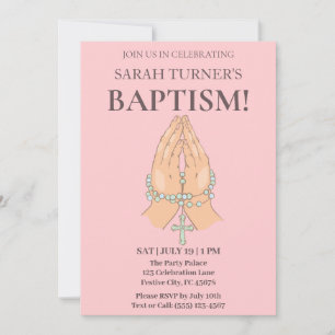 Roze doop met biddende handen Gebedskralen Kaart