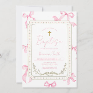 Roze Doop Uitnodiging Baby Meisje