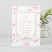 Roze Doop Uitnodiging Baby Meisje (Staand voorkant)