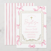 Roze Doop Uitnodiging Baby Meisje (Voorkant / Achterkant)