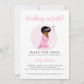 Roze Doop Uitnodiging – Biddend Zwart Baby Meisje (Voorkant)