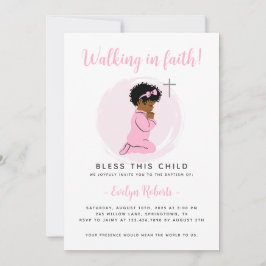 Roze Doop Uitnodiging – Biddend Zwart Baby Meisje