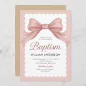 Roze Doop Uitnodiging met Elegante Boog en Klasse (Voorkant / Achterkant)