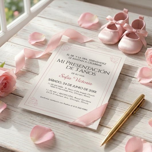 Roze Doop Uitnodiging – Mi Presentación Meisje