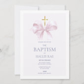 Roze Doop Uitnodiging Modern Roze Bow (Voorkant)