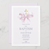 Roze Doop Uitnodiging Modern Roze Bow (Voorkant / Achterkant)