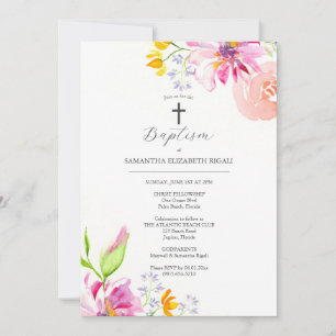 Roze Doop Uitnodigingen Paten Naam Bloemen