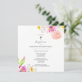 Roze Doop Uitnodigingen voor Meisje Bloemen (Staand voorkant)