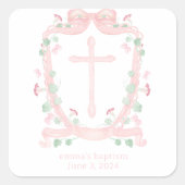Roze doop vierkante sticker (Voorkant)