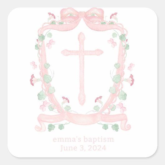 Roze doop vierkante sticker (Voorkant)