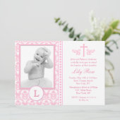 Roze doopsel foto uitnodigingen (Staand voorkant)