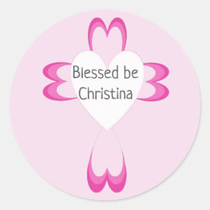 Roze doopstickers voor meisjes ronde sticker