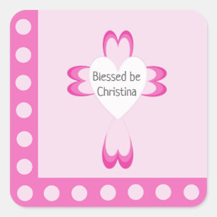 Roze doopstickers voor meisjes vierkante sticker