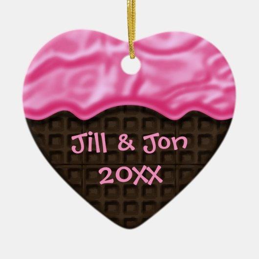 Roze, door Chocolade gezoet Heart Aangepaste Foto  Keramisch Ornament (Voorkant)