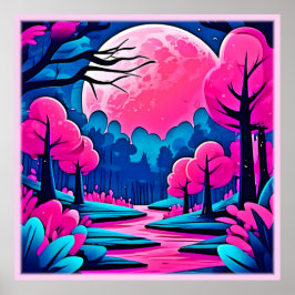 Roze door de maan verlicht bos kunst poster