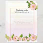 Roze, door Floral gelinkt schrijfpapier (Voorkant / Achterkant)