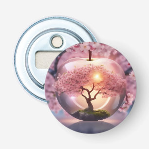 Roze Doorschijnende Apple met de Scène van de Appe Button Flesopener