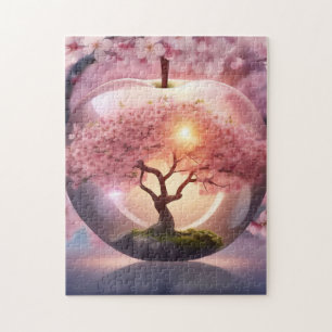 Roze Doorschijnende Apple met de Scène van de Appe Legpuzzel
