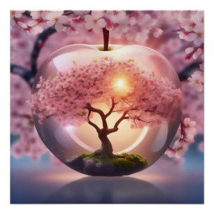 Roze Doorschijnende Apple met de Scène van de Appe Perfect Poster