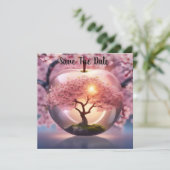 Roze Doorschijnende Apple met de Scène van de Appe Save The Date (Staand voorkant)