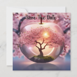 Roze Doorschijnende Apple met de Scène van de Appe Save The Date