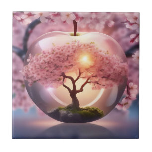 Roze Doorschijnende Apple met de Scène van de Appe Tegeltje