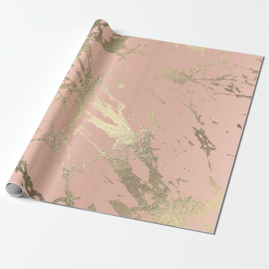 Roze, doorschijnende pastel Gold Marble Shiny Abst Cadeaupapier (Uitgerold)