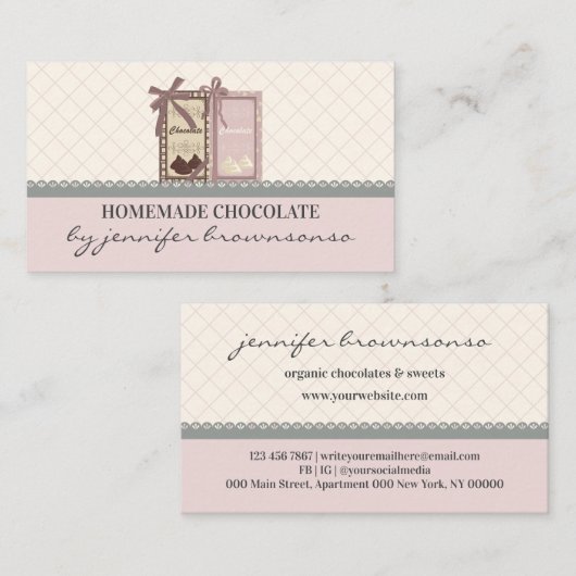 Roze doos Verpakking Bakkerij Schudskuikerchocolad Visitekaartje (Voorkant / Achterkant)