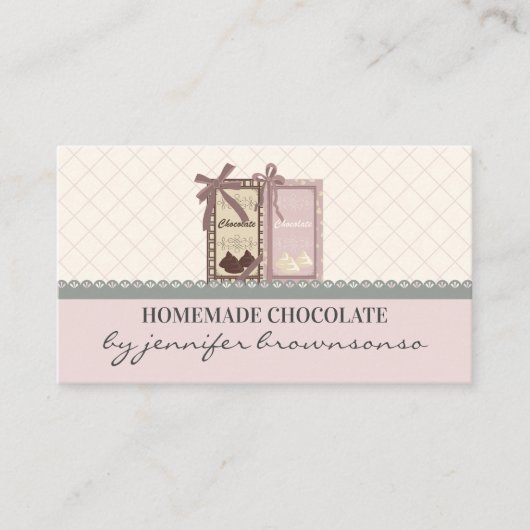 Roze doos Verpakking Bakkerij Schudskuikerchocolad Visitekaartje (Voorkant)