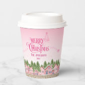 Roze Dorp Vrolijk Kerstfeest Papier Cup Papieren Bekers (Voorkant)