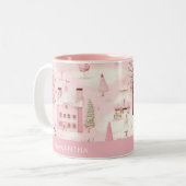 Roze dorp winter kerst mok (Voorkant links)