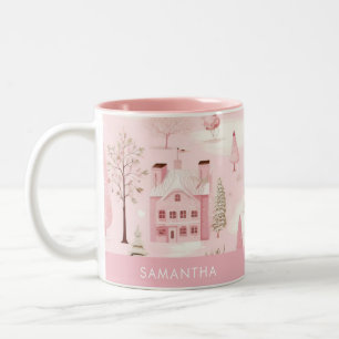 Roze dorp winter kerst mok
