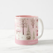 Roze Dorp Winter Kerstmis Mok (Voorkant rechts)