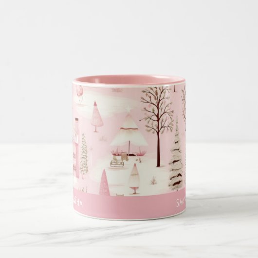 Roze Dorp Winter Kerstmis Mok (Center)