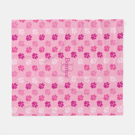 Roze doseerknop, samen met monogram en naam fleece deken (Voorkant (Horizontaal))