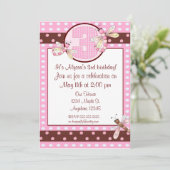 roze dot dragonfly op 3de verjaardagsfeestje , uit kaart (Staand voorkant)