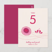 Roze Dotted Flowers Schattige Kissing Birds Tafel  Briefkaart (Voorkant / Achterkant)