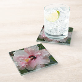 Roze Double Hibiscus Floral Glazen Onderzetter