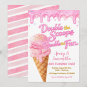 Roze Double the Scoops Verjaardags Glitter Sparkle Kaart (Voorkant / Achterkant)