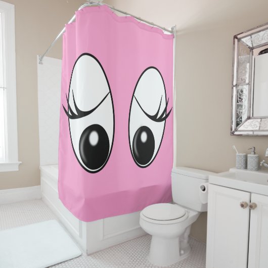 Roze douchetgordijn met afspeelbare ogen - Uw kleu Douchegordijn (In situ)