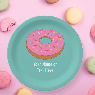 Roze Doughnut - Bevroren Ring Donut met jouw tekst Papieren Bordje