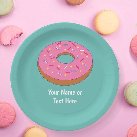 Roze Doughnut - Bevroren Ring Donut met jouw tekst Papieren Bordje