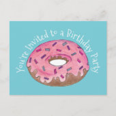 Roze Doughnut Donut Birthday Party Invitation Uitnodiging Briefkaart (Voorkant)