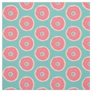 Roze Doughnut met Sprinkles Pattern op Aqua Blue Stof